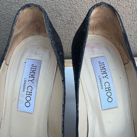 Jimmy Choo Pumps Heels EU 35.5 Black Round Toe Glitter Made in Italy Leather - Picture 3 of 10